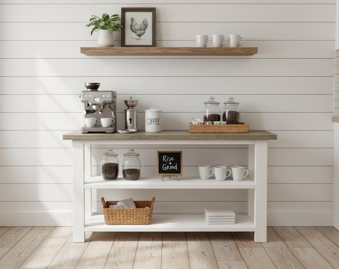 Farmhouse Console Table Entryway Storage Shelves Narrow Wood Sofa Hallway Rustic Furniture Handmade White Gray