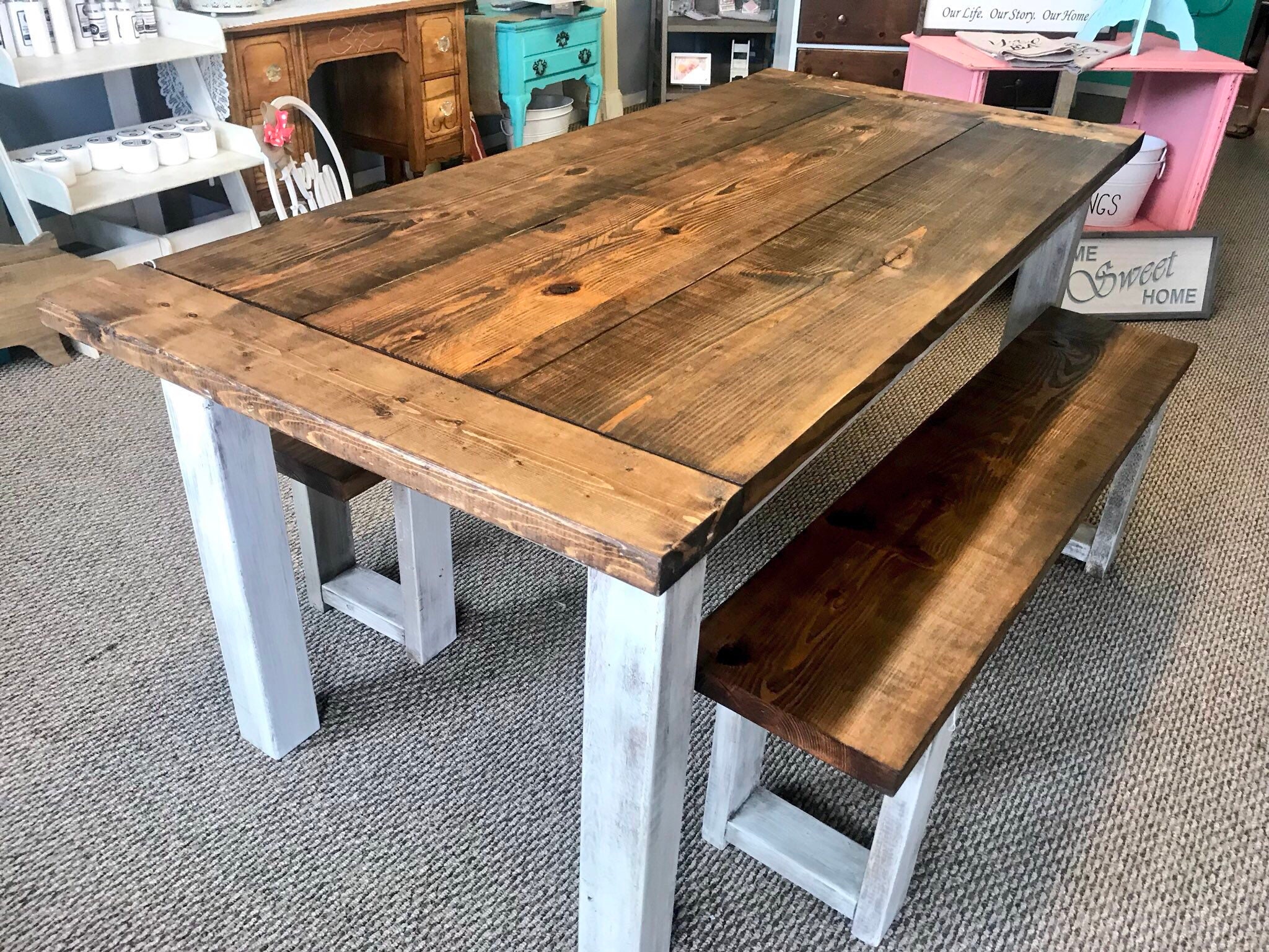 rustic wooden farmhouse table set breadboard ends provincial brown