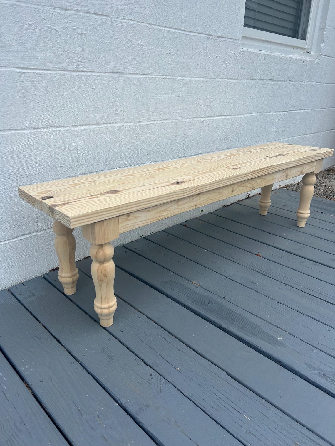 Unfinished Pine Wood Farmhouse Bench With Turned Legs - Etsy