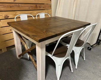 Small Farmhouse Dining Set with Chairs - Marshmallow White, Dark Walnut - Wooden Table Set - Small Kitchen Table