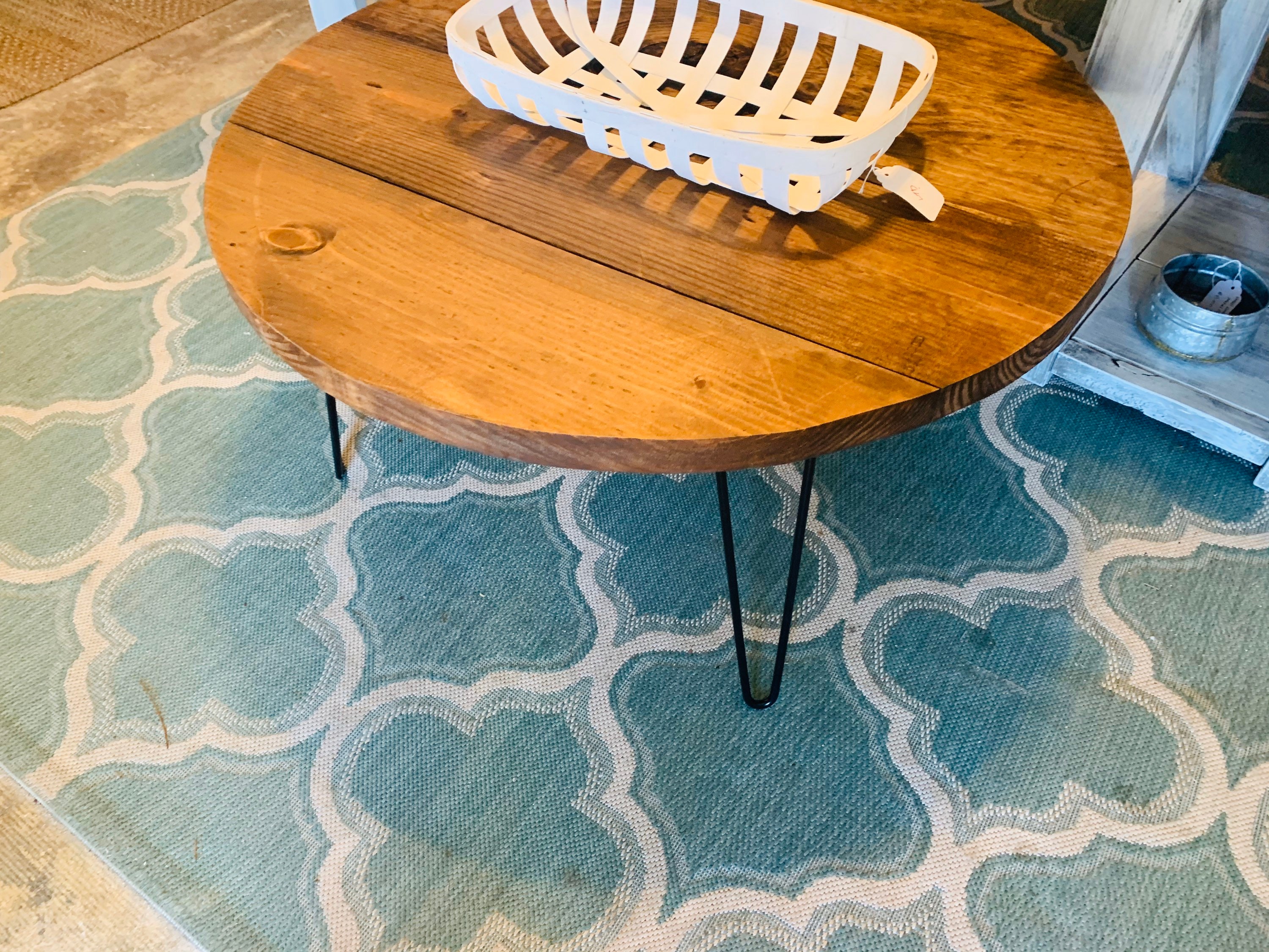 Rustic Farmhouse Round Coffee Table With Industrial Style Etsy UK