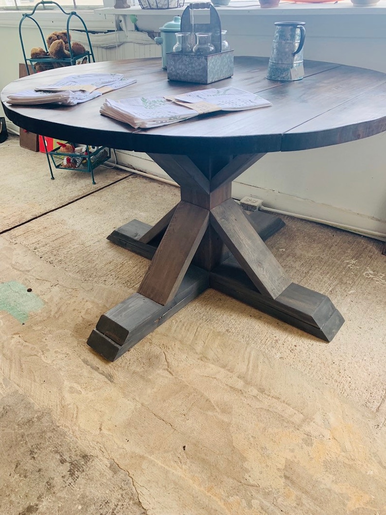 Round Farmhouse Table Set With Chairs Single Pedestal Style Etsy