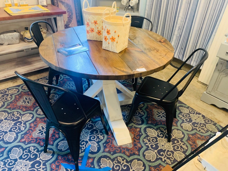 Round Rustic Farmhouse Table With Metal Chairs Single Etsy