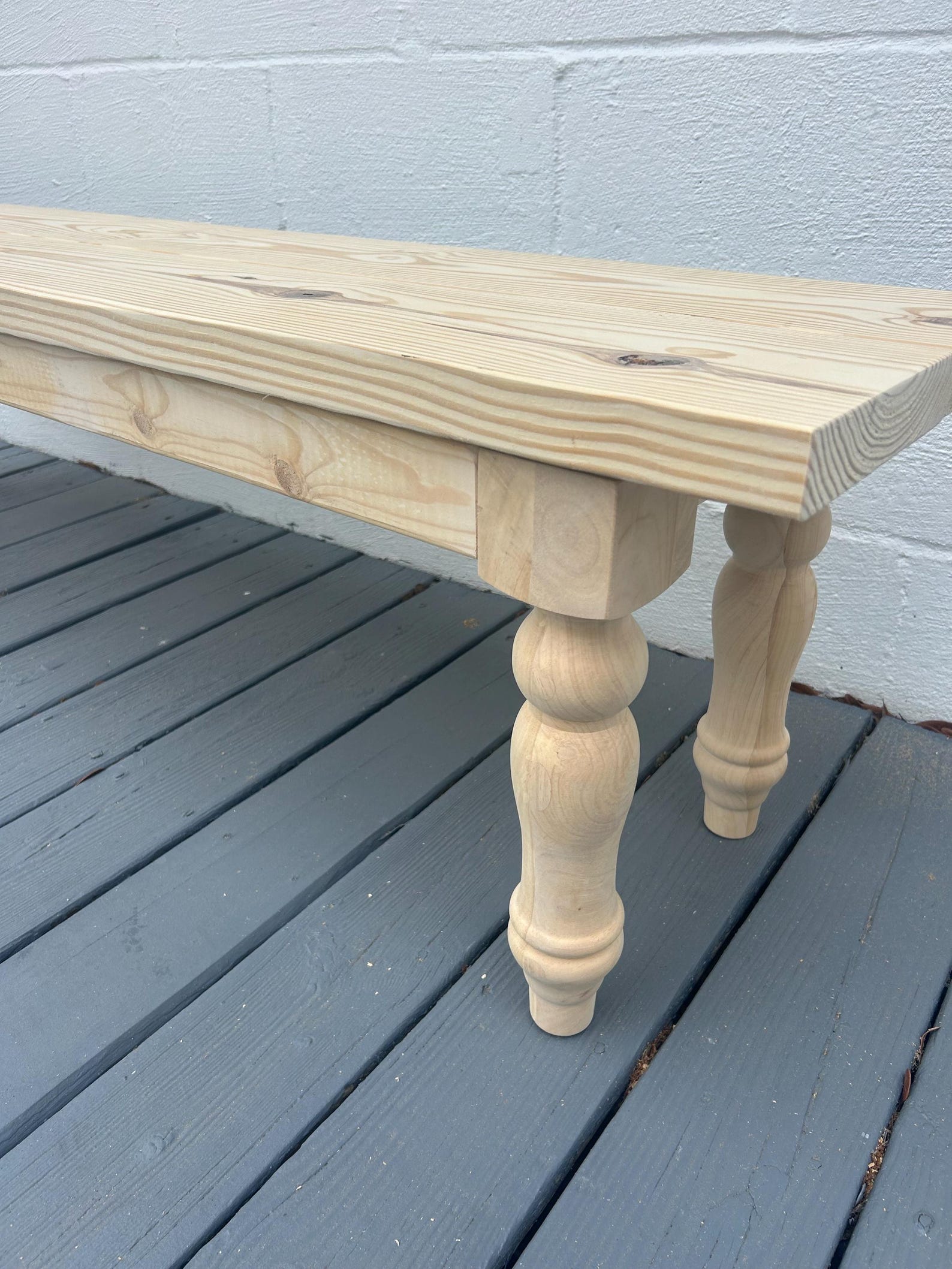 Unfinished Pine Wood Farmhouse Bench With Turned Legs - Etsy