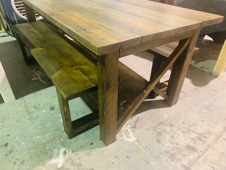 Rustic Farmhouse Table With Benches: Dark Walnut Dining Set - Etsy