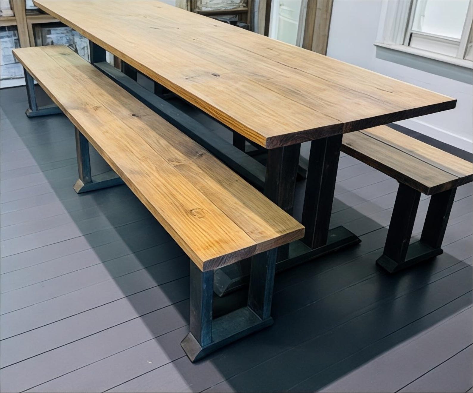 8ft Farmhouse Wooden Dining Table With Benches - Provincial Brown ...
