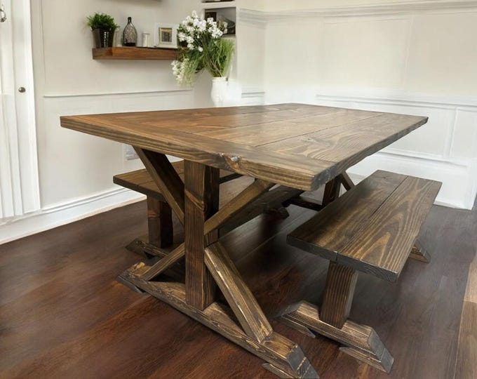 6ft Dining Table Set - With Bench Seating - Dark Walnut Finish