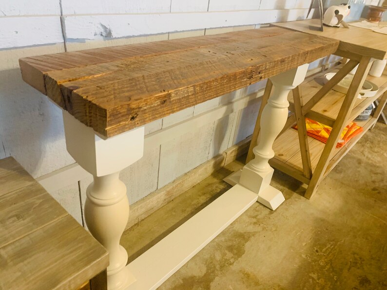 Rustic Farmhouse Entryway Table With Shelve and Turned Legs Etsy