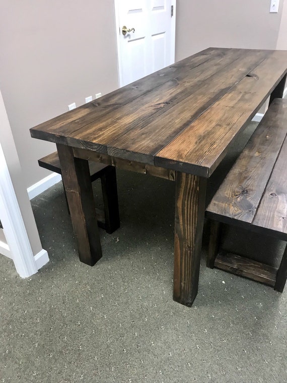 Rustic 7ft Farmhouse Table With Benches, Tall Narrow Bench Coffee Table