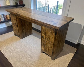 Rustic Farmhouse Wooden Desk - Storage Space Wooden Office Desk with Storage - Farmhouse Sytle - Reclaimed Wood Look - Home or Office