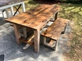 Rustic Farmhouse Table, Farmhouse Table with Benches, Farmhouse Table with Bracing, Rustic Dining Set, Gray and Provincial Brown Table