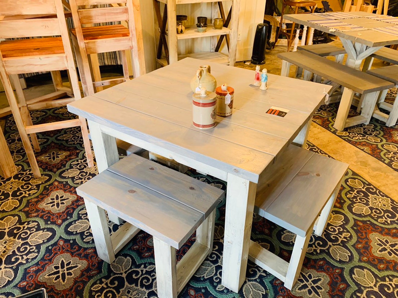 Square Farmhouse Table Rustic Farmhouse Table Dining Set | Etsy