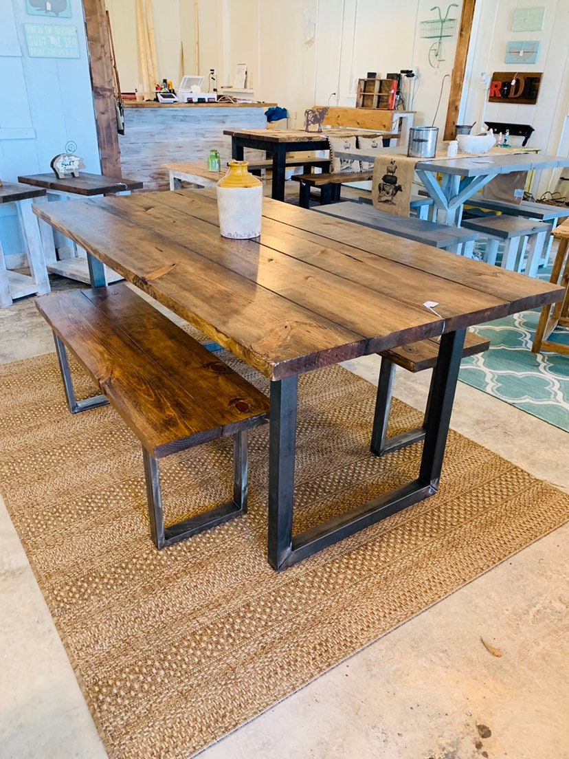 Farmhouse table with sale stainless steel top