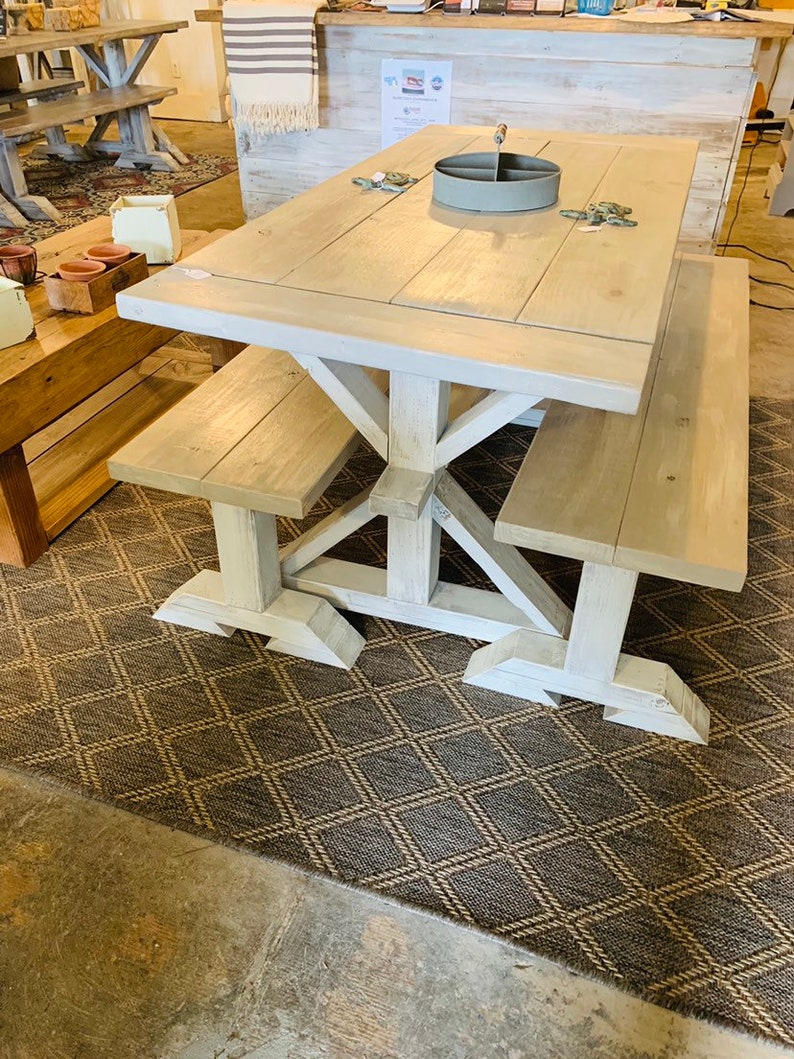 Small Rustic Farmhouse Table Set With Long Benches and Etsy