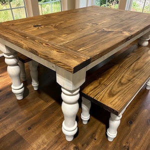 Turned Leg Farmhouse Dining Table with Benches - Provincial Brown Top