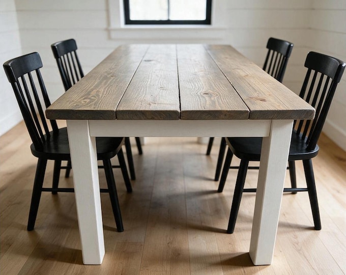 Farmhouse Dining Table Solid Wood Rustic Kitchen 78 Inch Rectangular Gray Large Modern Furniture