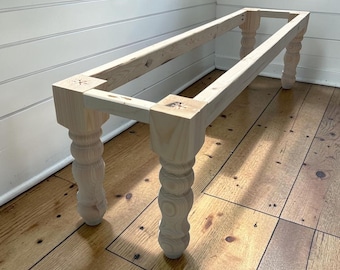 DIY Bench Kit Farmhouse Wood Turned Legs Unfinished Dining Entryway Mudroom Bench Base
