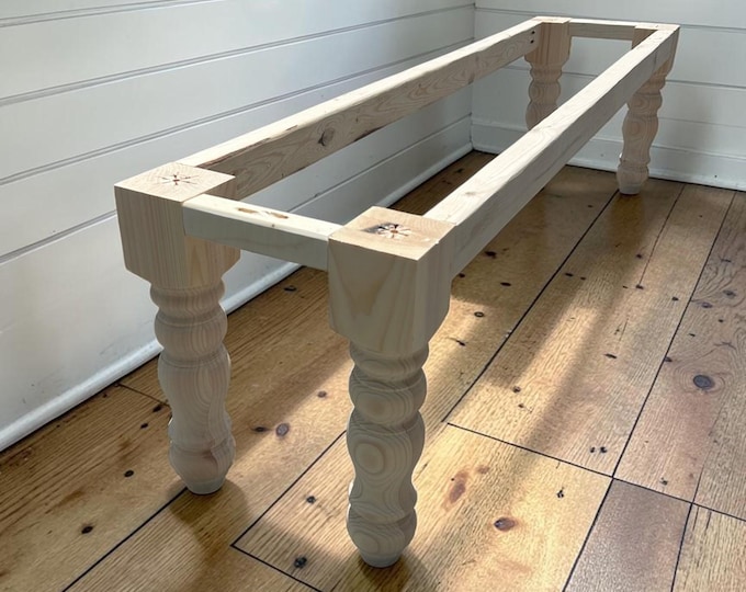 DIY Bench Kit Farmhouse Wood Turned Legs Unfinished Dining Entryway Mudroom Bench Base