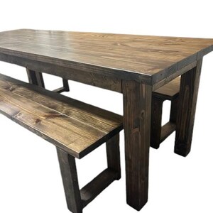 Farmhouse Dining Table Set With Benches 7ft Narrow Dark Walnut Rustic ...