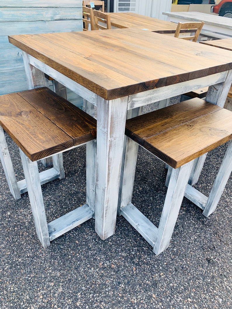 Rustic Farmhouse Counter Height Table With Stools: Distressed White ...