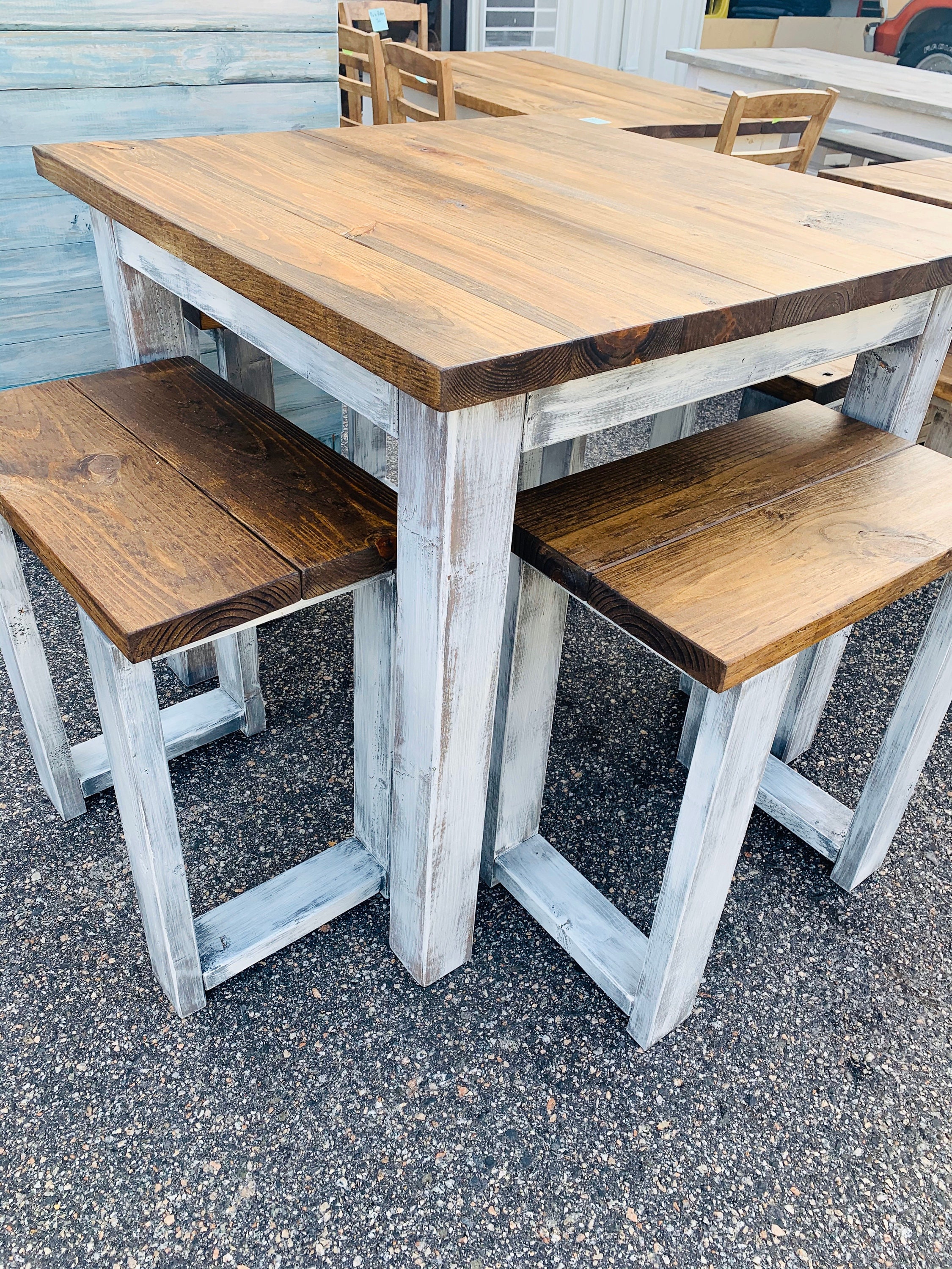 Counter Height Rustic Farmhouse Table with Stools, High Top table with