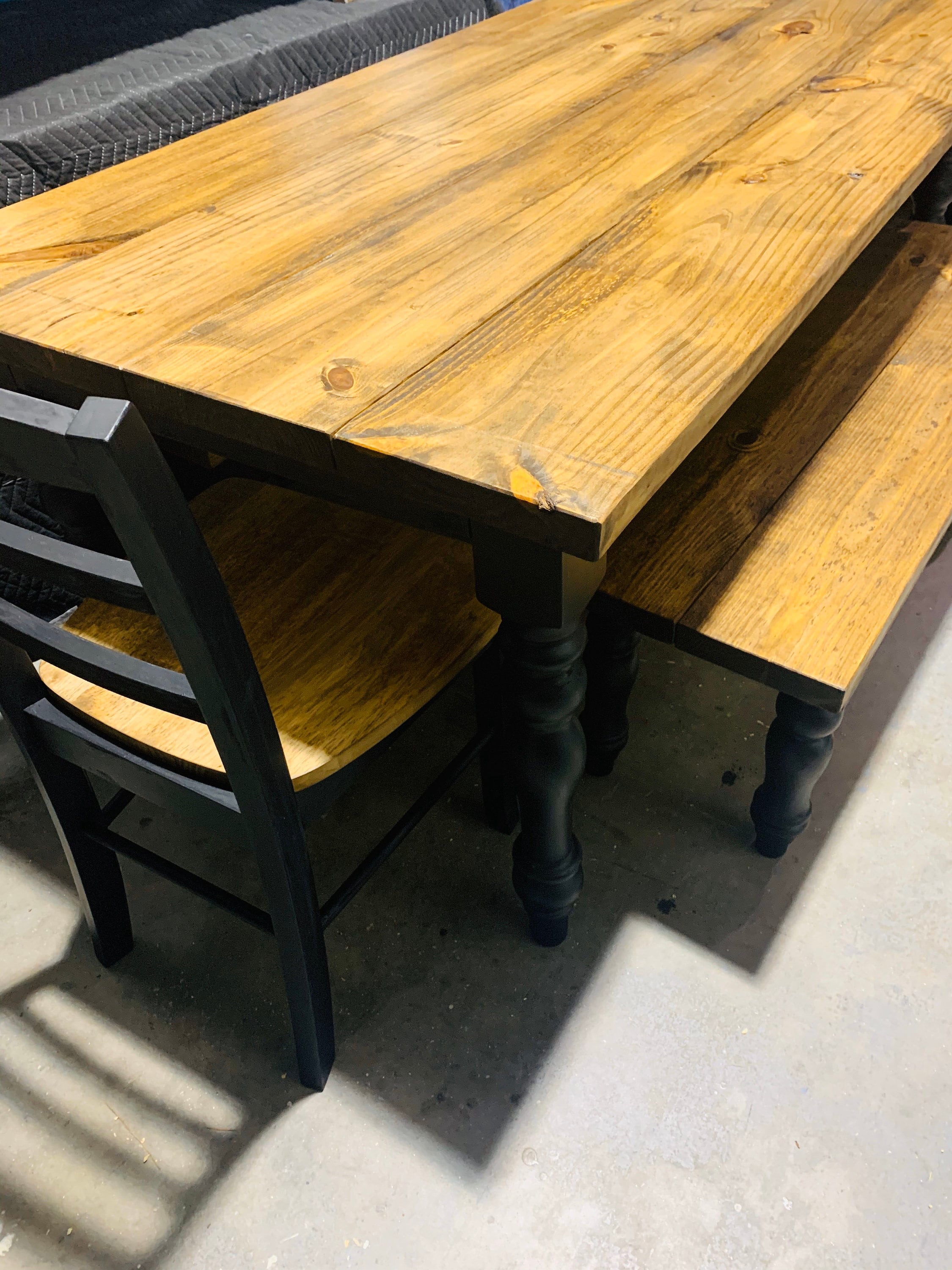 Rustic Farmhouse Table Set with Turned Legs,Two Benches and Chairs m