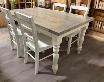 Farmhouse Table With Chairs - Classic Gray, Antique White - Dining Table - Kitchen Table - Rustic Wooden Furniture