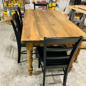 Rustic Farmhouse Dining Set: Provincial Brown Table, Black Ladder Back Chairs