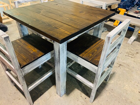 Counter Height Rustic Farmhouse Table With Stools High Top Etsy