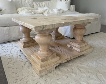 Farmhouse Coffee Table, With Turned Legs, Simply White Finish, Wooden Square Living Room Furniture