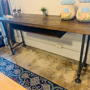 Industrial Style Desk with Gas Pipe Steel Legs , and Dark Walnut Wooden Top, Desk with Storage, Handmade Office Furniture, Rustic Feel