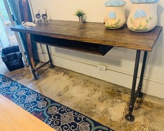 Industrial Style Desk with Gas Pipe Steel Legs , and Dark Walnut Wooden Top, Desk with Storage, Handmade Office Furniture, Rustic Feel