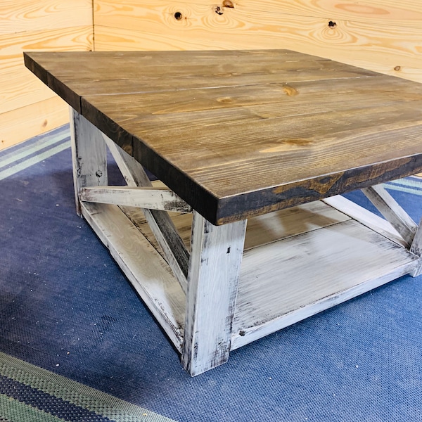 Antique White Distressed Coffee Table Etsy