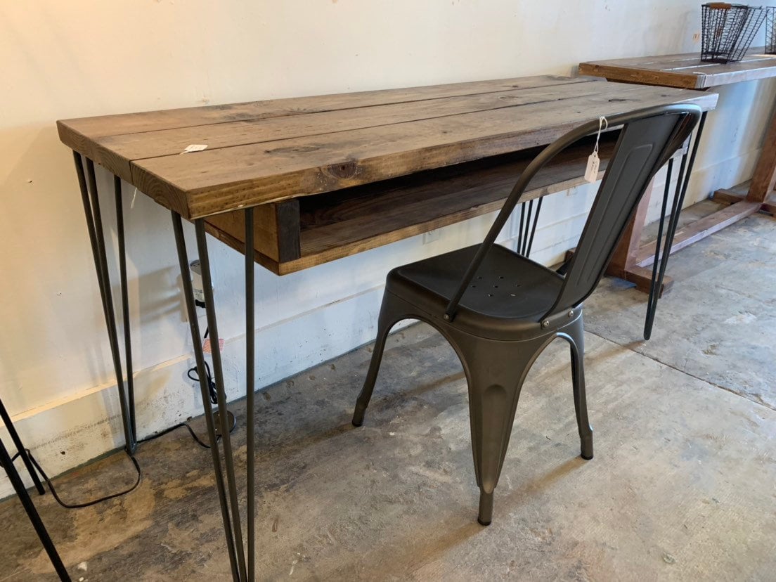 Industrial Style Desk with Hairpin Metal Legs, and