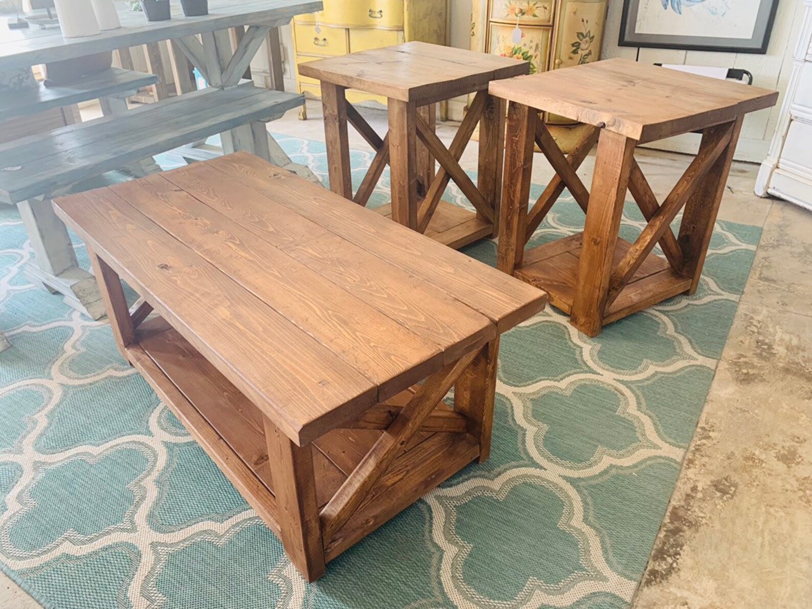 Farmhouse Living Room Set End Tables Set and Coffee Table - Etsy