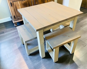 Square Farmhouse Dining Table Set With Stools Small Kitchen Breakfast Table Rustic Wood