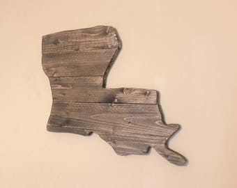 Large Louisiana Wooden State Cutout Sign with Rustic Walnut Stain LA wall Decor and Wall Art