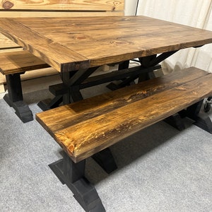 Farmhouse Trestle Table Set: Black Base, Provincial Brown Top, Benches ...