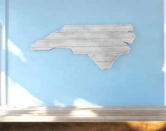 Large North Carolina Wooden Sign - NC Wall Décor - Distressed White