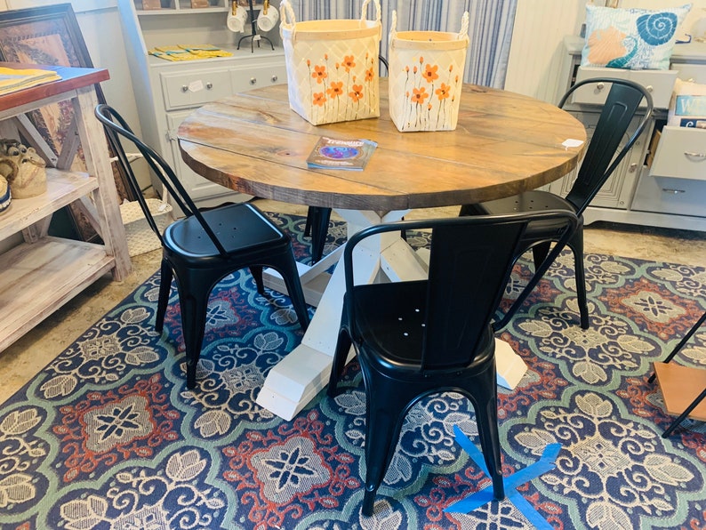 Round Rustic Farmhouse Table With Metal Chairs Single | Etsy