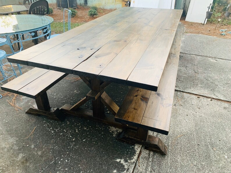 8ft Rustic Outdoor Farmhouse Table With Long Benches Banquet Etsy