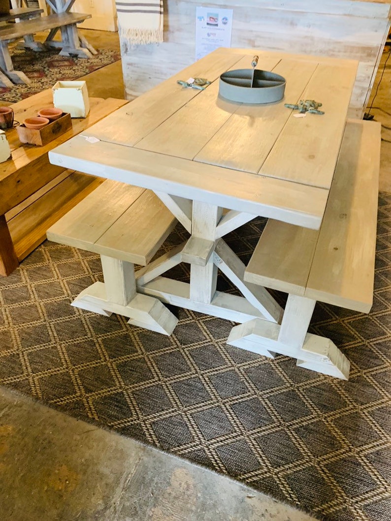 Small Rustic Farmhouse Table Set With Long Benches and Etsy