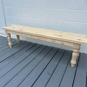 Unfinished Pine Wood Farmhouse Bench With Turned Legs - Etsy