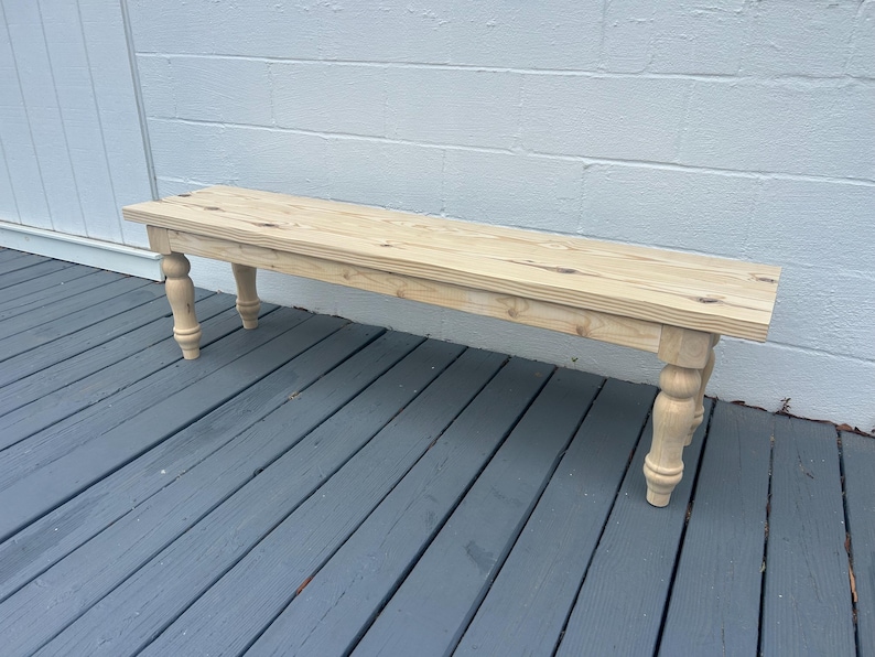 Unfinished Pine Wood Farmhouse Bench With Turned Legs - Etsy