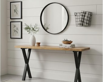 Industrial Farmhouse Console Table Entryway Sofa Narrow Wood Steel Metal Legs Modern Rustic Handmade