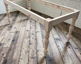 DIY Farmhouse Table Kit Turned Legs Unfinished Wood Base Fits 5ft 6ft Tops