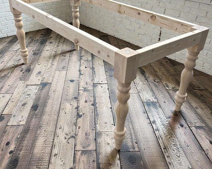 DIY Farmhouse Table Kit Turned Legs Unfinished Wood Base Fits 5ft 6ft Tops