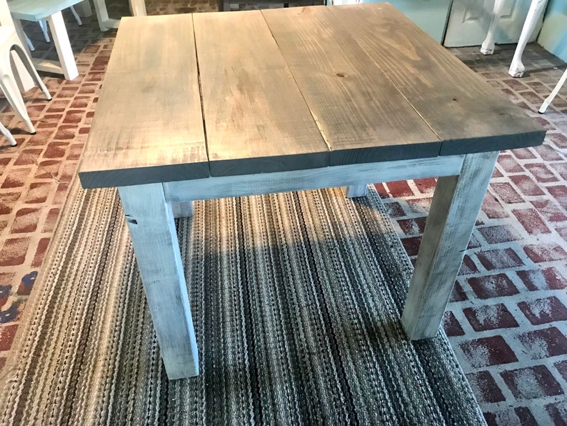 Square Farmhouse Table: Rustic Gray & White Wash Wooden Dining Table image 8