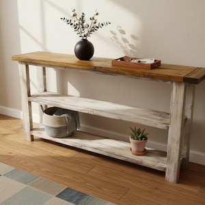 Farmhouse Console Entryway Sofa Hallway Bookcase Bookshelf Rustic Wooden Storage Shelf Handmade Furniture