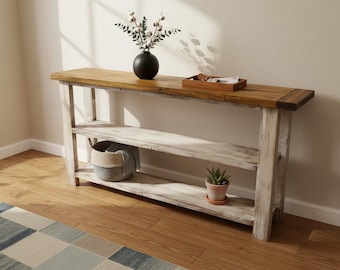 Farmhouse Console Entryway Sofa Hallway Bookcase Bookshelf Rustic Wooden Storage Shelf Handmade Furniture